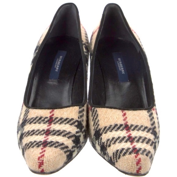 Burberry London Tweed Plaid Print Pumps - Picture 3 of 6